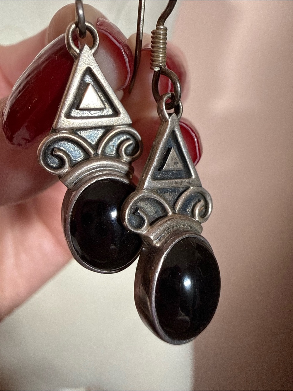 Taxco Carsi sterling silver black onyx cabochon southwestern Earrings Vintage